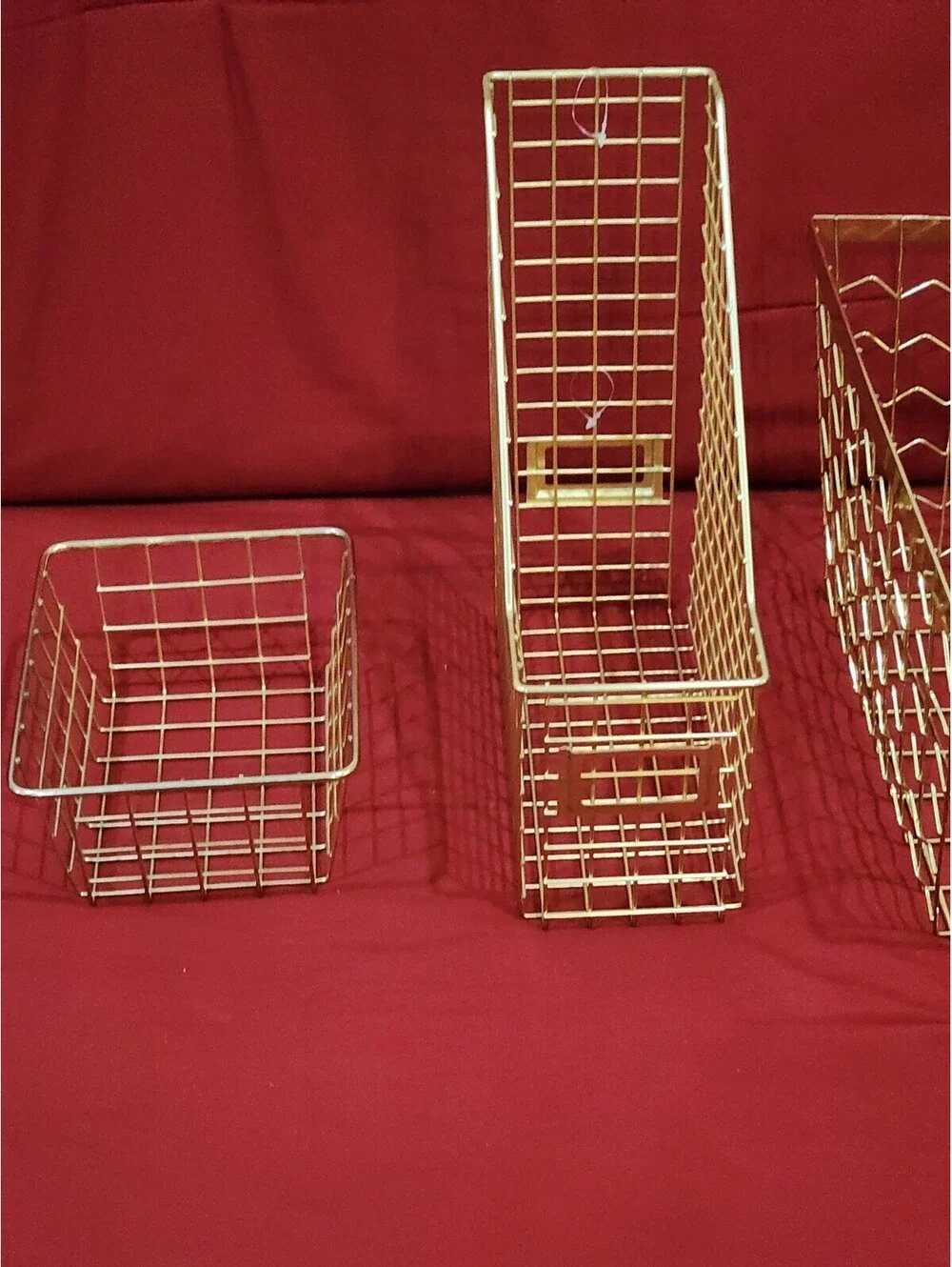 Lot of 3 Gold Tone Wire Baskets - 2 Large & 1 Small
